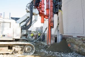 secant pile wall being installed in Boston